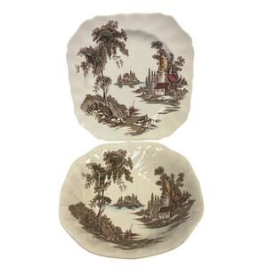 2 Vintage The Old Mill Made In England by Johnson Bros Round Bowl Square Plate